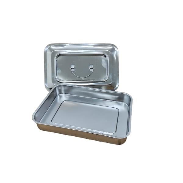 Bandeja / Caja de Acero Inoxidable con Tapa – 30 × 20 cm